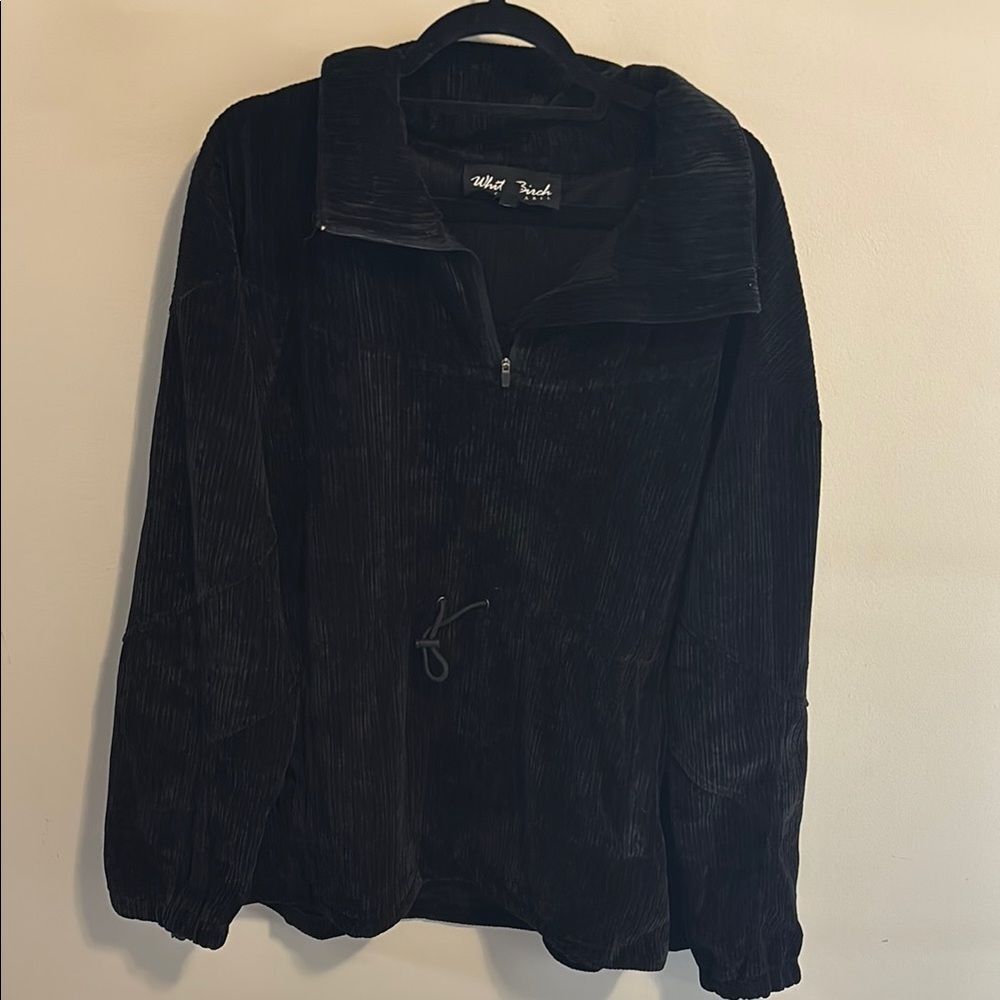 White Birch Corduroy 1/4 Zip Pullover Jacket Black Sweatshirt Womens Plus Sz 2X